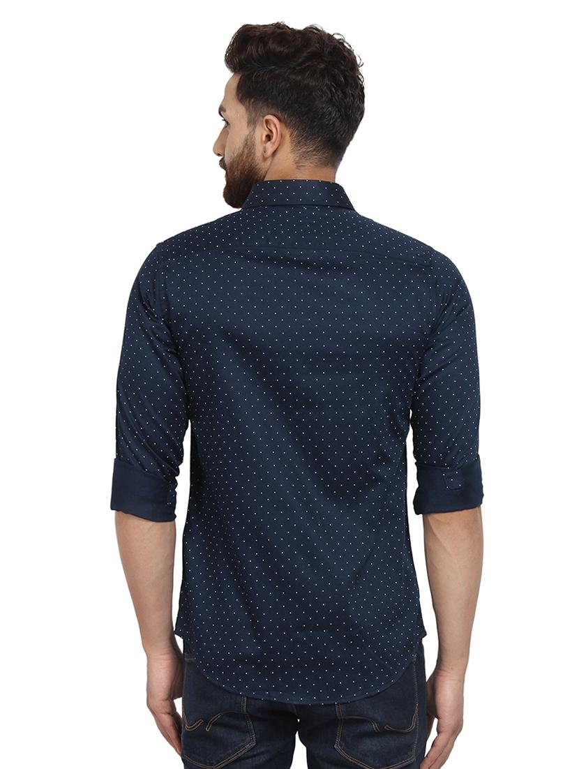 navy blue polka dot printed casual shirt - 16379126 - Zoom Image - 3