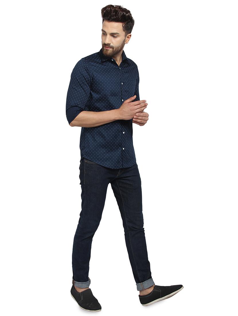 navy blue polka dot printed casual shirt - 16379126 - Zoom Image - 4