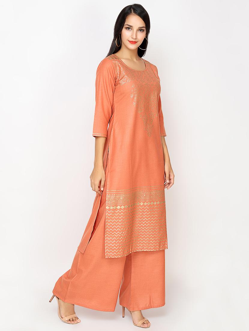 block printed kurta palazzo set - 16380433 - Zoom Image - 1