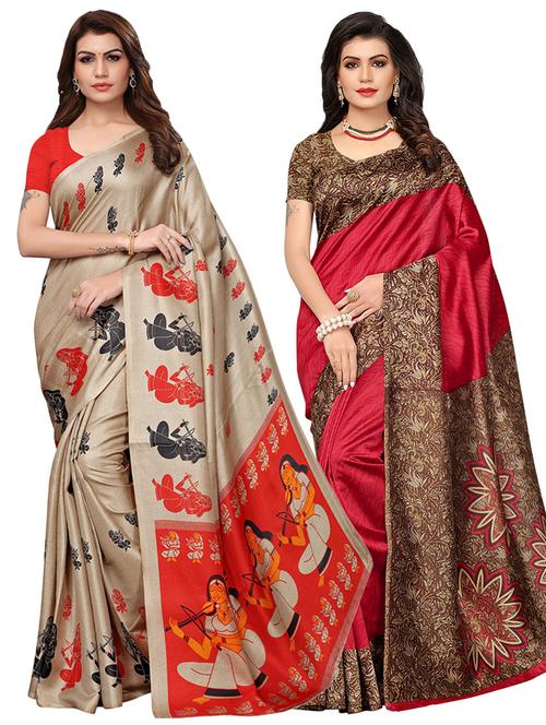 multi colored silk combos saree with blouse - 16380581 - Standard Image - 1