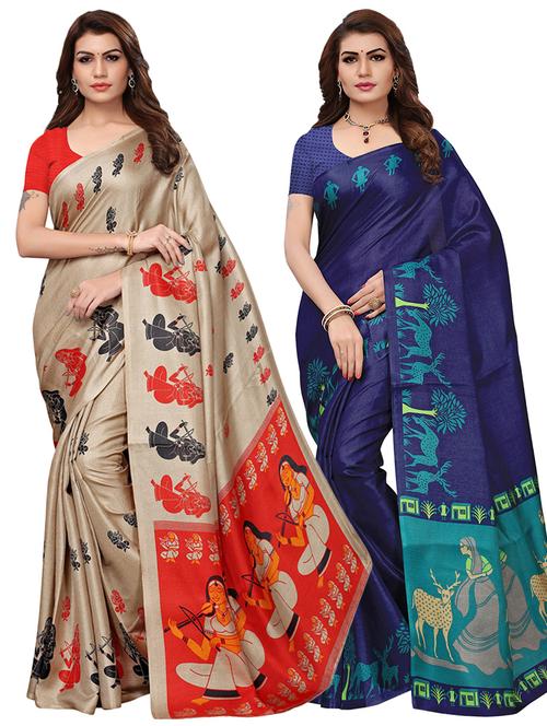 multi colored silk combos saree with blouse - 16380582 - Standard Image - 1
