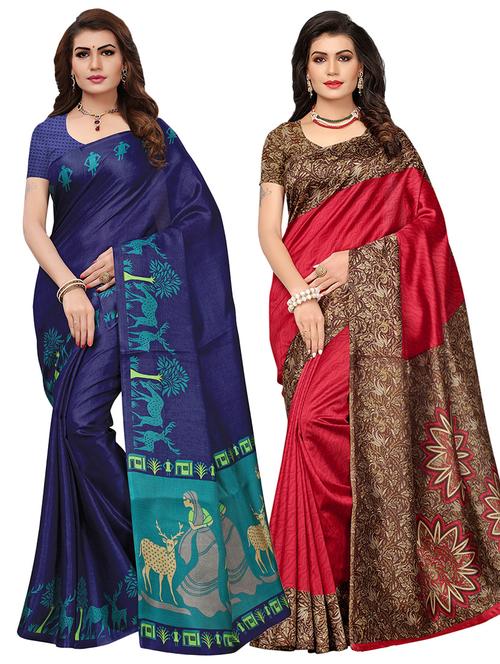multi colored silk combos saree with blouse - 16380583 - Standard Image - 1