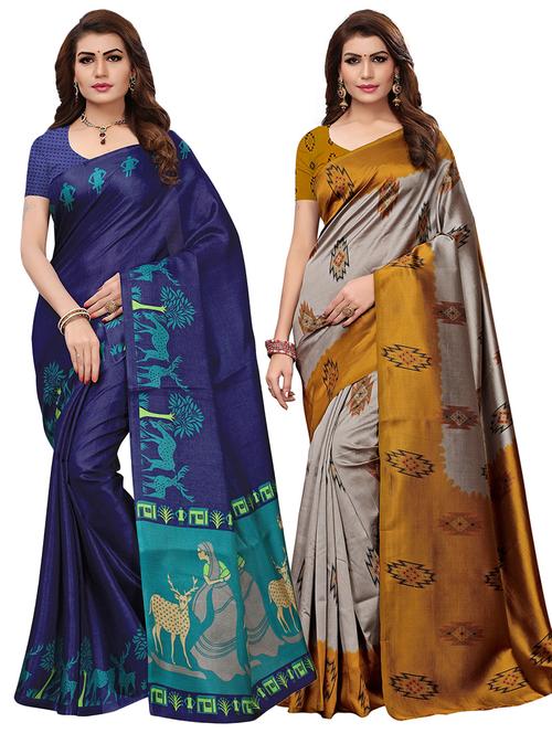 multi colored silk combos saree with blouse - 16380585 - Standard Image - 1