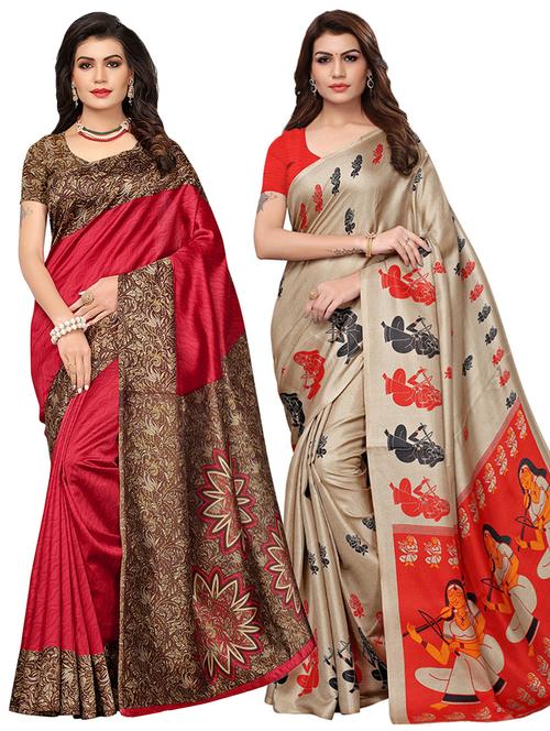 multi colored silk combos saree with blouse - 16380586 - Standard Image - 1