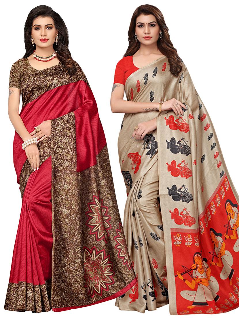 multi colored silk combos saree with blouse - 16380586 - Zoom Image - 1