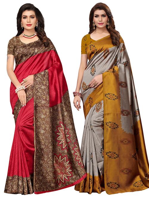 multi colored silk combos saree with blouse - 16380588 - Standard Image - 1