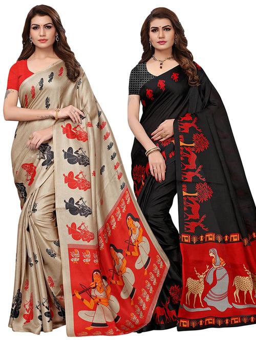 multi colored silk combos saree with blouse - 16380589 - Standard Image - 1