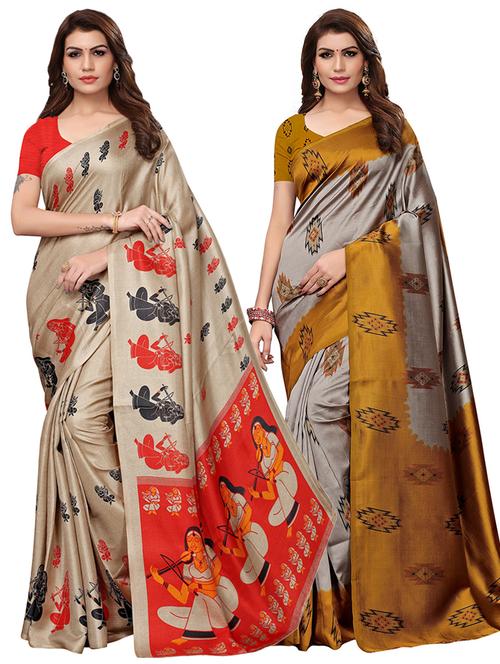 multi colored silk combos saree with blouse - 16380590 - Standard Image - 1