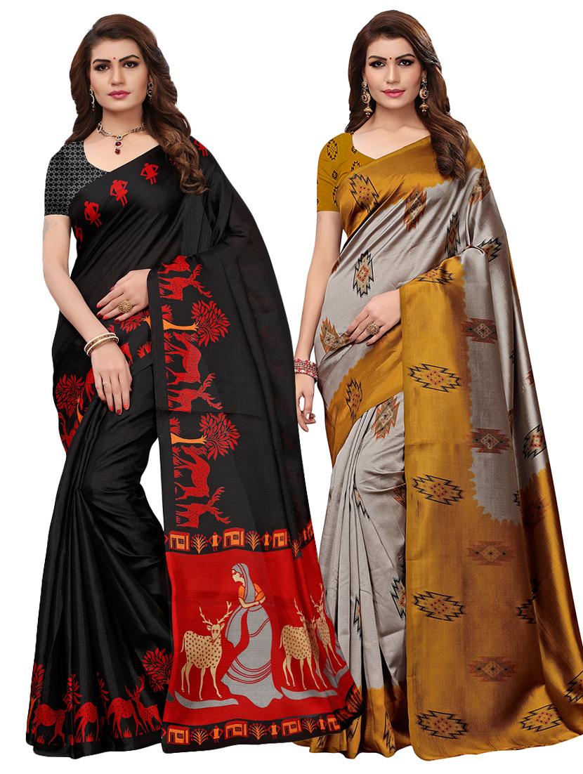 multi colored silk combos saree with blouse - 16380591 - Zoom Image - 1