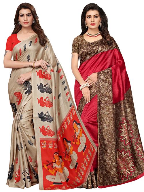 multi colored silk combos saree with blouse - 16380592 - Standard Image - 1