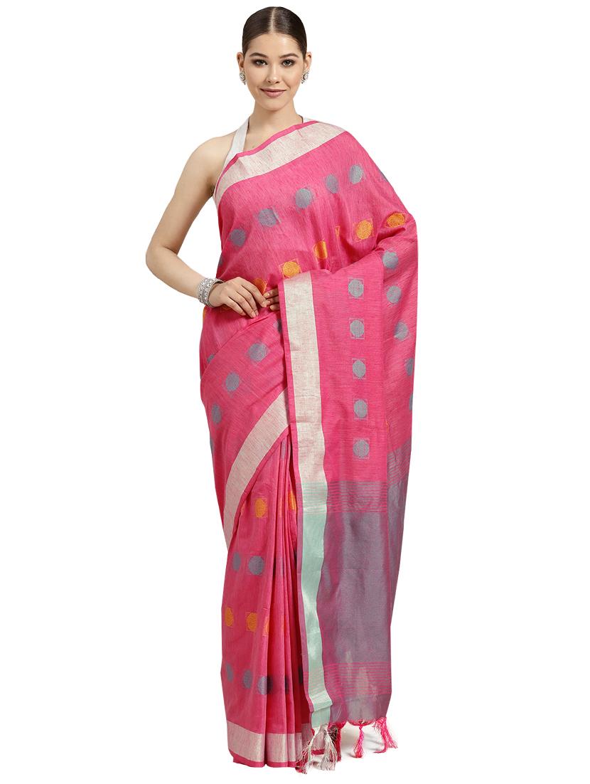 bordered woven saree with blouse - 16380816 - Zoom Image - 1