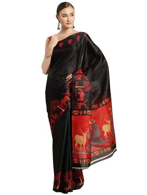 conversational printed saree with blouse - 16380836 - Standard Image - 1