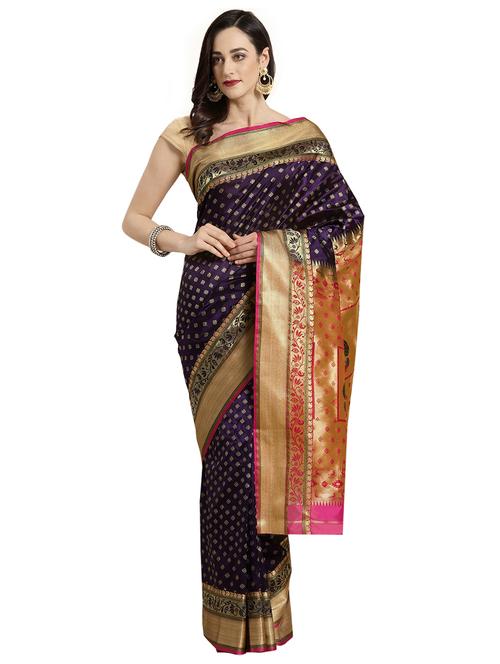 contrast woven saree with blouse - 16380843 - Standard Image - 1