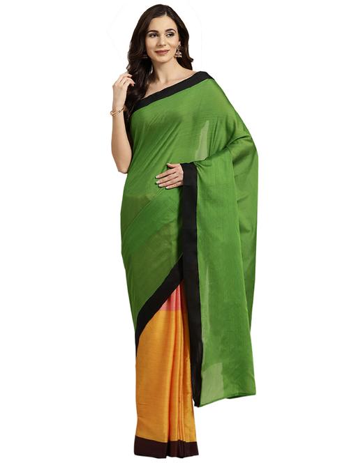 half & half plain saree with blouse - 16380848 - Standard Image - 1