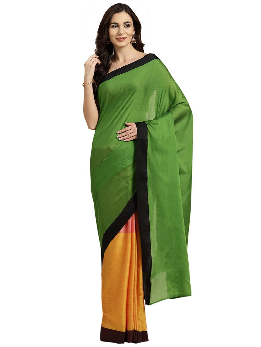half & half plain saree with blouse - 16380848 - Zoom Image - 1