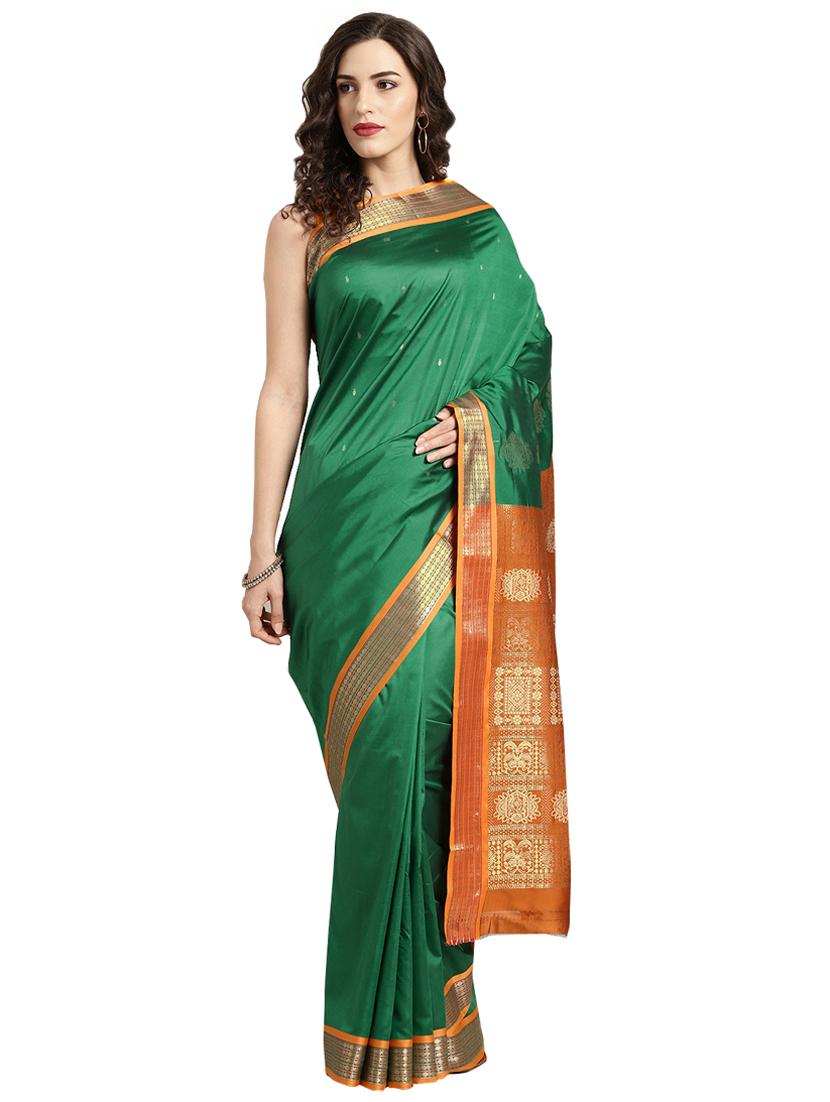 solid woven saree with blouse - 16380856 - Zoom Image - 1