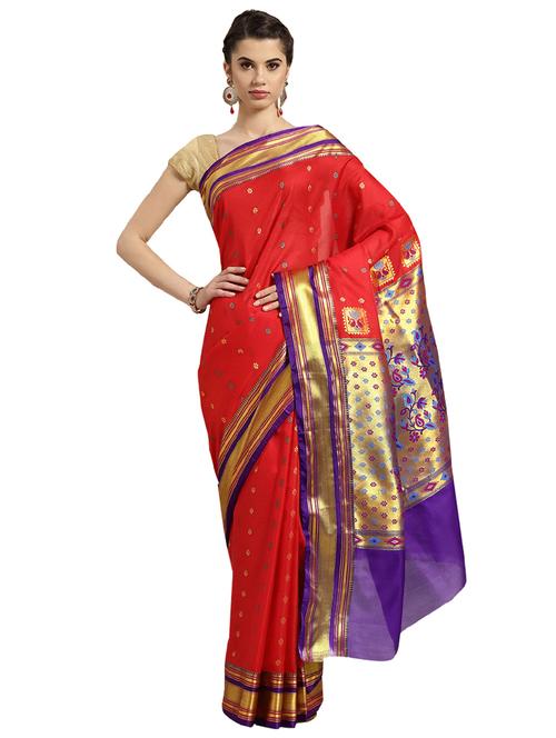 solid bordered woven saree with blouse - 16380859 - Standard Image - 1