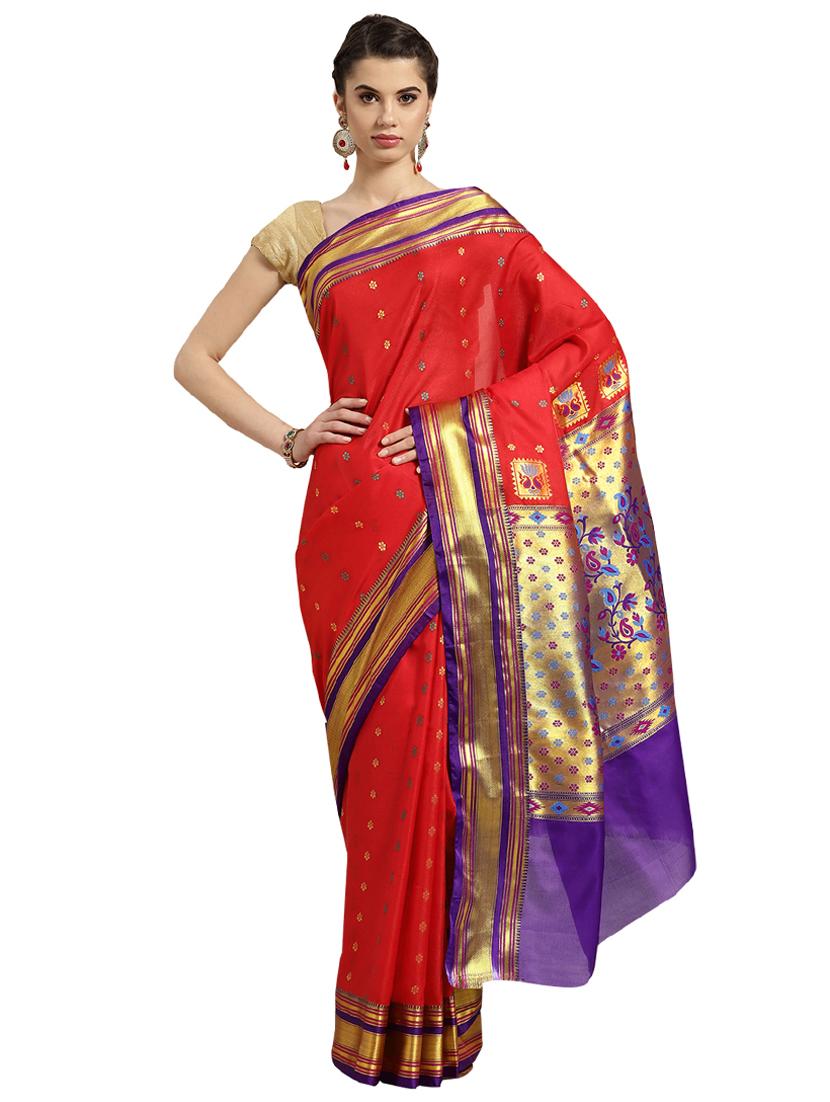 solid bordered woven saree with blouse - 16380859 - Zoom Image - 1