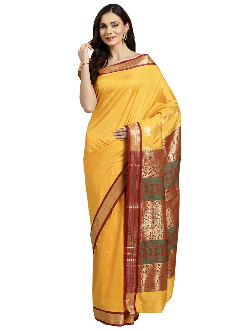 solid woven saree with blouse - 16380860 - Zoom Image - 1