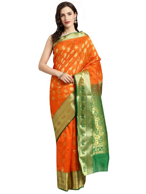 contrast woven saree with blouse - 16380865 - Standard Image - 1