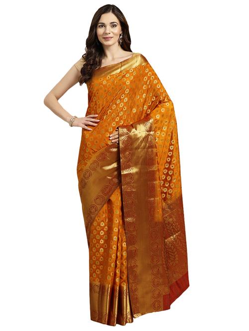 mustard silk blend woven saree with blouse - 16380866 - Standard Image - 1