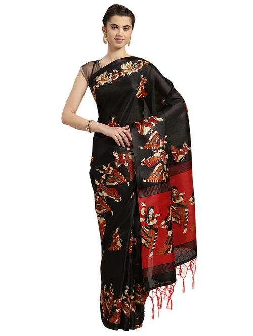 black silk blend printed saree with blouse - 16380900 - Standard Image - 1