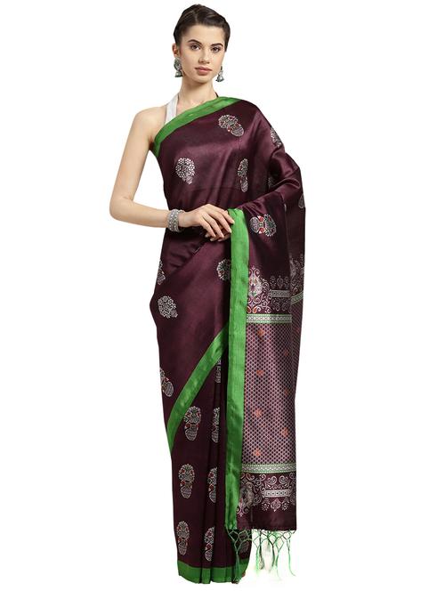 purple silk blend printed saree with blouse - 16380903 - Standard Image - 1