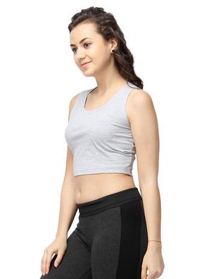 round neck solid crop top - 16381735 - Standard Image - 2