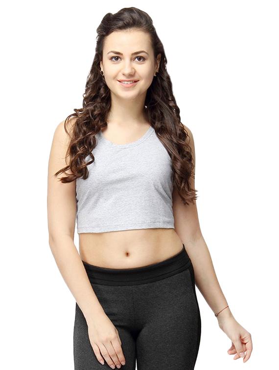 round neck solid crop top - 16381735 - Zoom Image - 1