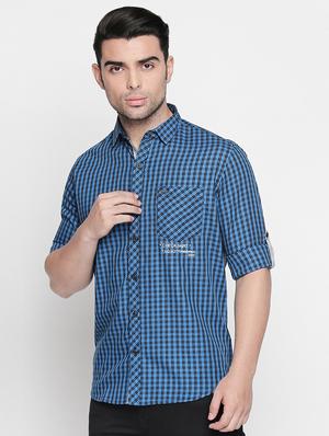 blue cotton casual shirt - 16382221 - Standard Image - 2