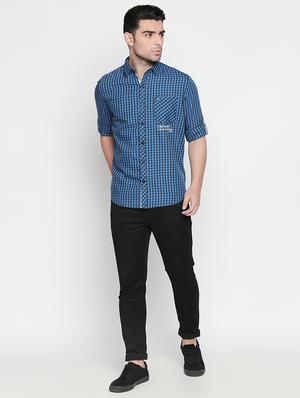 blue cotton casual shirt - 16382221 - Standard Image - 4