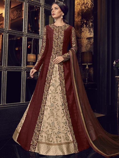 embroidered anarkali suit semi-stitched suit - 16384930 - Standard Image - 1