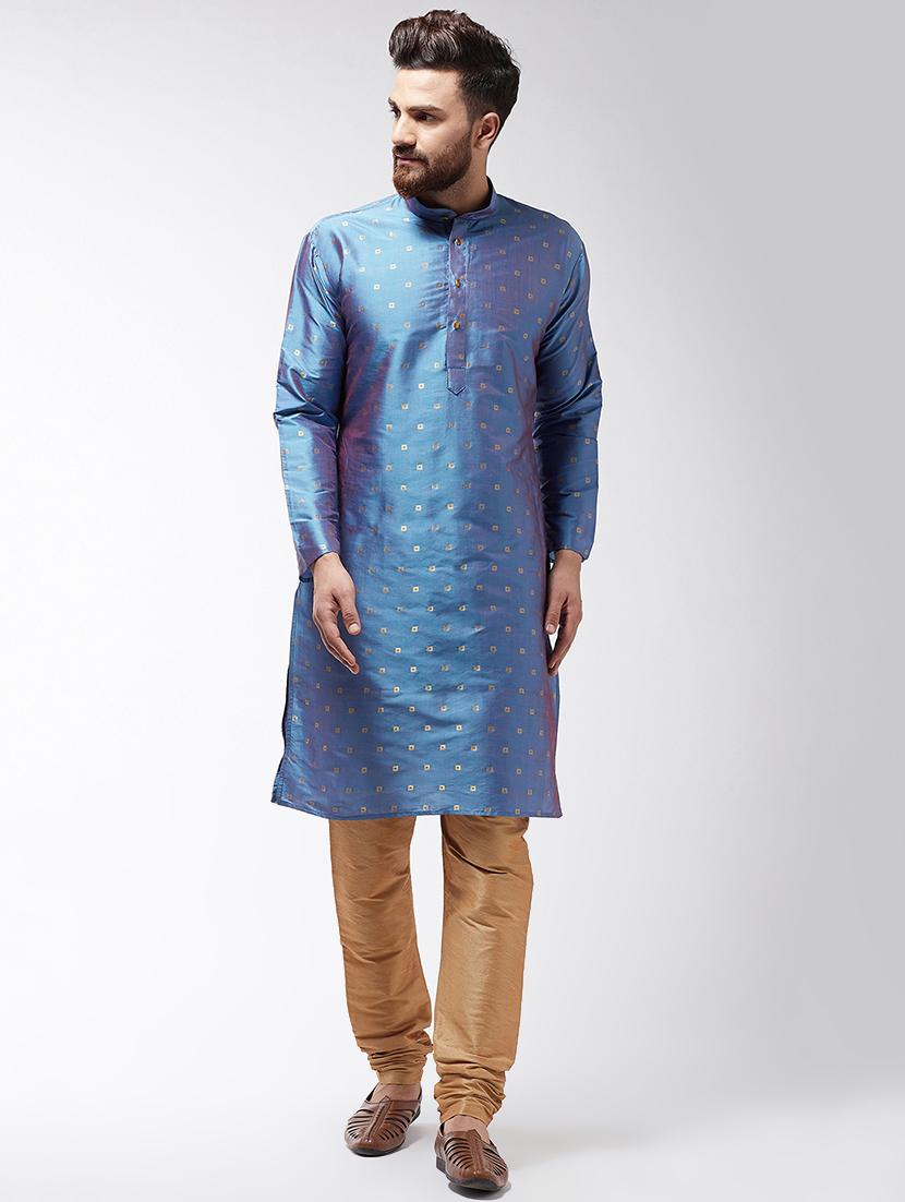 blue silk blend kurta pyjama - 16385549 - Zoom Image - 1