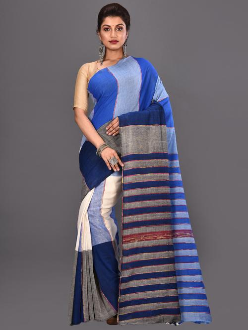 striped handloom saree with blouse - 16385667 - Very Small Image - 1