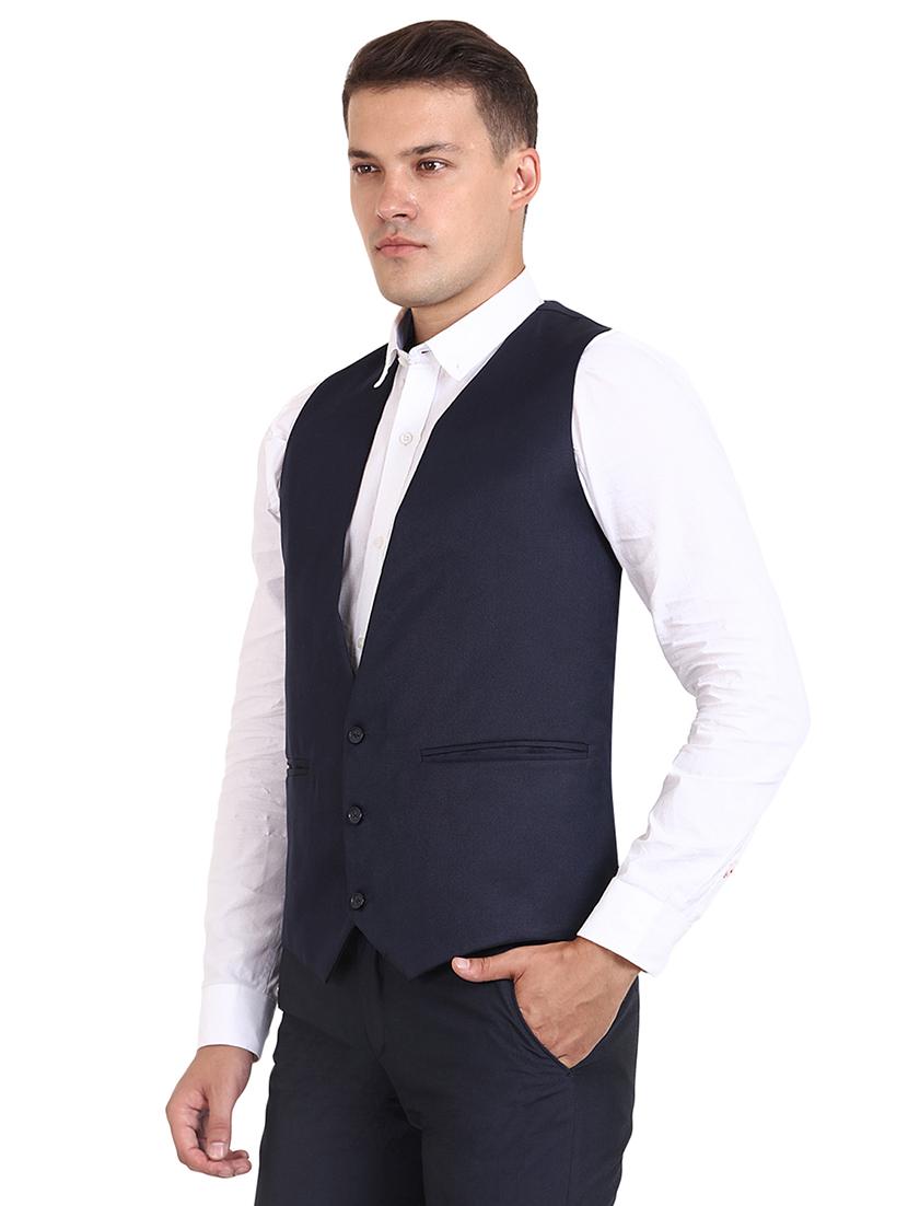 navy blue solid classic waist coat - 16386400 - Zoom Image - 2