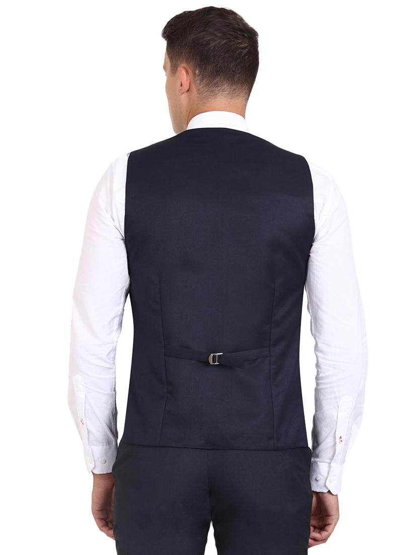 navy blue solid classic waist coat - 16386400 - Zoom Image - 3