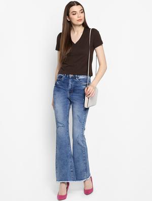 high rise frayed hem boot cut jeans - 16387344 - Standard Image - 4