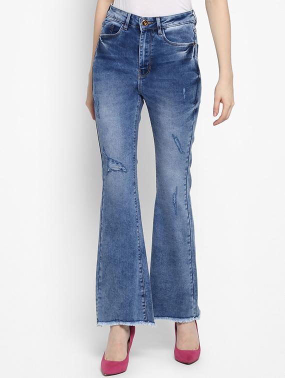 high rise frayed hem boot cut jeans - 16387344 - Zoom Image - 1