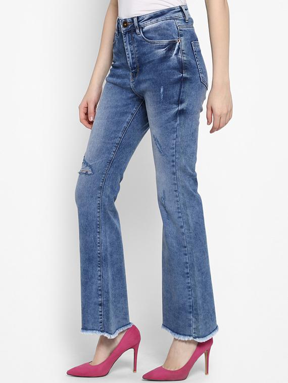 high rise frayed hem boot cut jeans - 16387344 - Zoom Image - 2