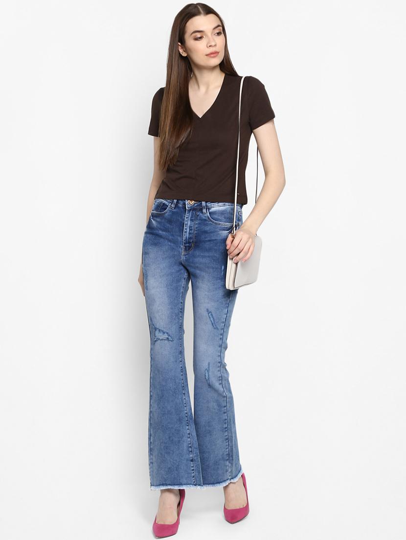 high rise frayed hem boot cut jeans - 16387344 - Zoom Image - 4