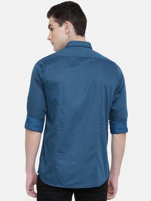 blue self design casual shirt - 16387661 - Standard Image - 3