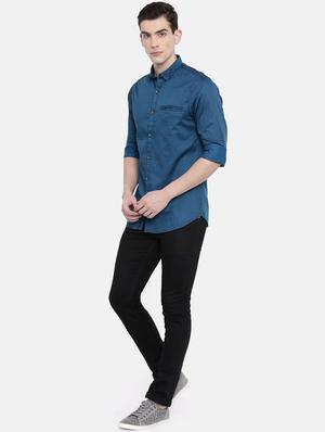 blue self design casual shirt - 16387661 - Standard Image - 4