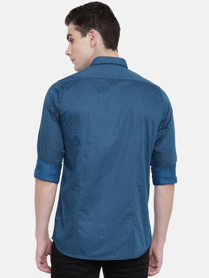 blue self design casual shirt - 16387661 - Zoom Image - 3