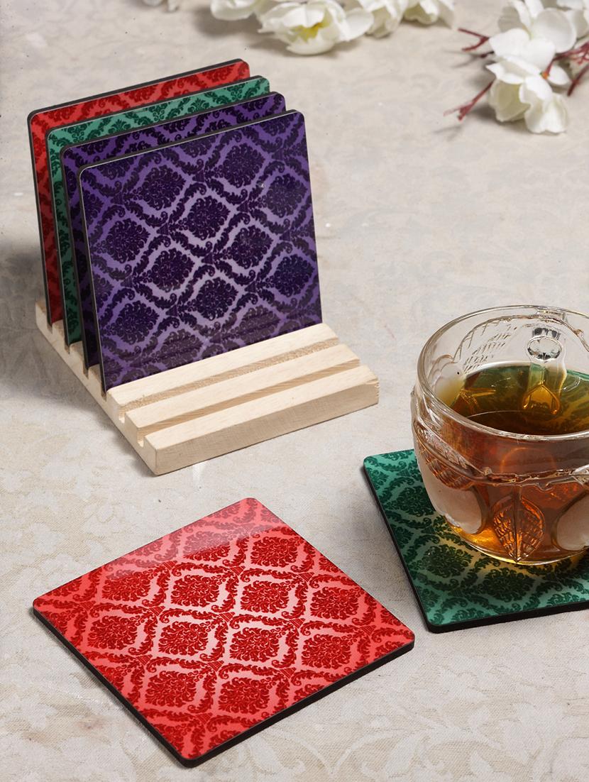 alina decor set of 6 printed coasters with wooden stand - 16387823 - Zoom Image - 1