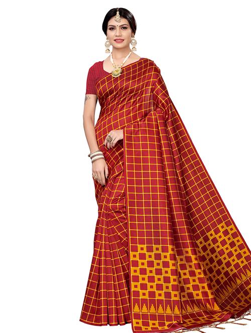 checkered mysore silk saree with blouse - 16390984 - Standard Image - 1