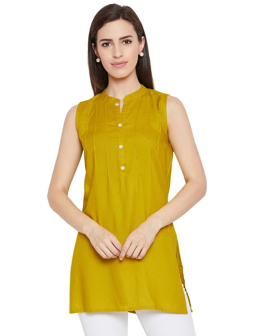 solid pintucks straight kurti - 16391867 - Zoom Image - 1