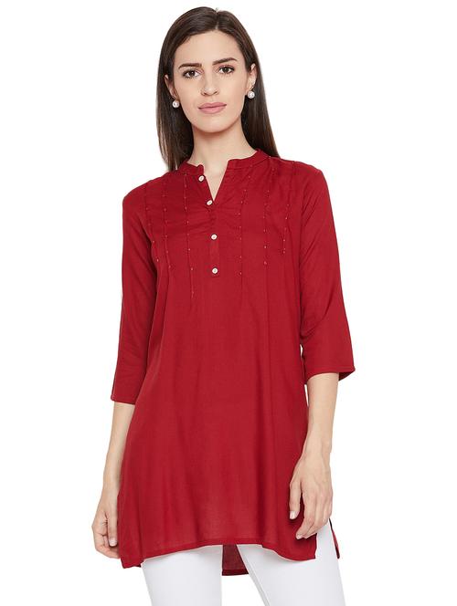 solid pintucks straight kurti - 16391871 - Standard Image - 1
