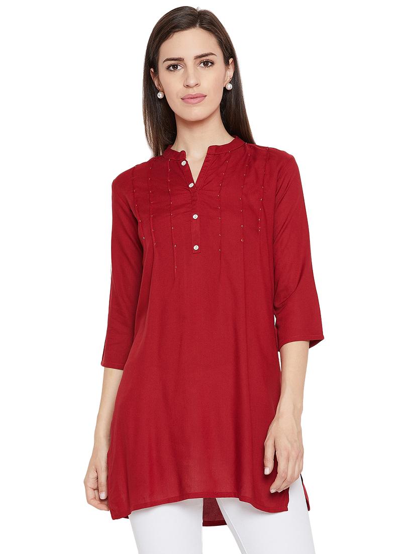solid pintucks straight kurti - 16391871 - Zoom Image - 1