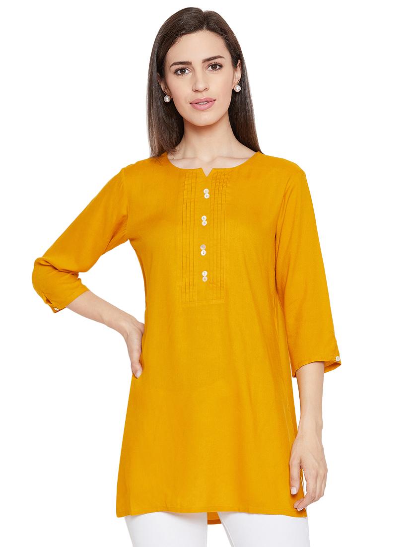 solid pintucks straight kurti - 16391872 - Zoom Image - 1