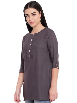 solid pintucks straight kurti - 16391880 - Standard Image - 2